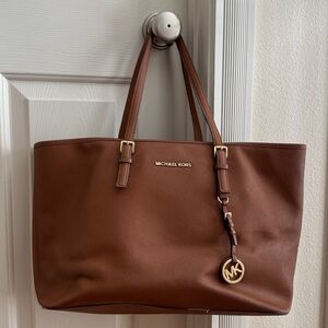 Michael Kors Large Luggage-Colored “Quinn” Pebbled Leather Tote